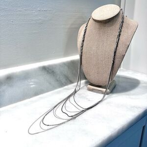 Stella & Dot Elegant Multi Strand Silver Tone Long Chain Necklace